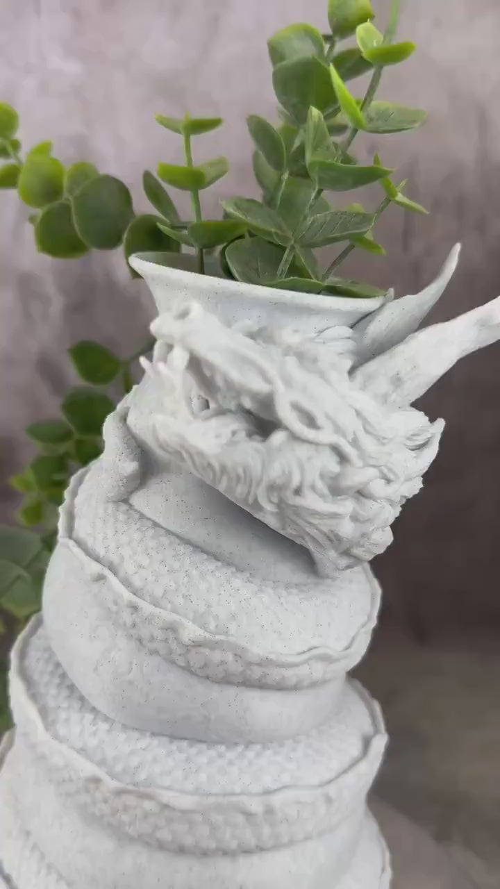 Chinese Dragon Vase, Unique Vases for Flowers, 3D Printed Flower Vase, Red and Black Vases, White and Blue Vase, Marble Vase for Flowers