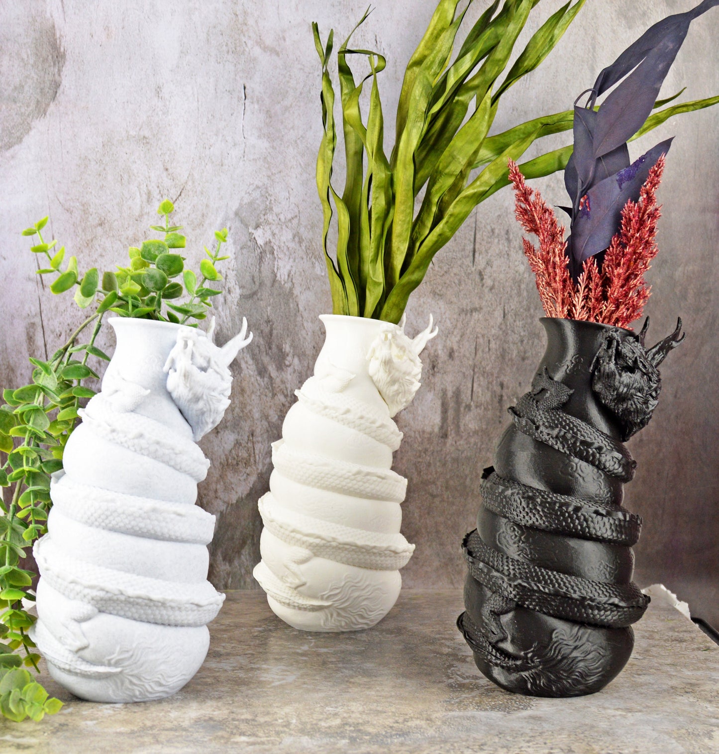 Chinese Dragon Vase, Unique Vases for Flowers, 3D Printed Flower Vase, Red and Black Vases, White and Blue Vase, Marble Vase for Flowers